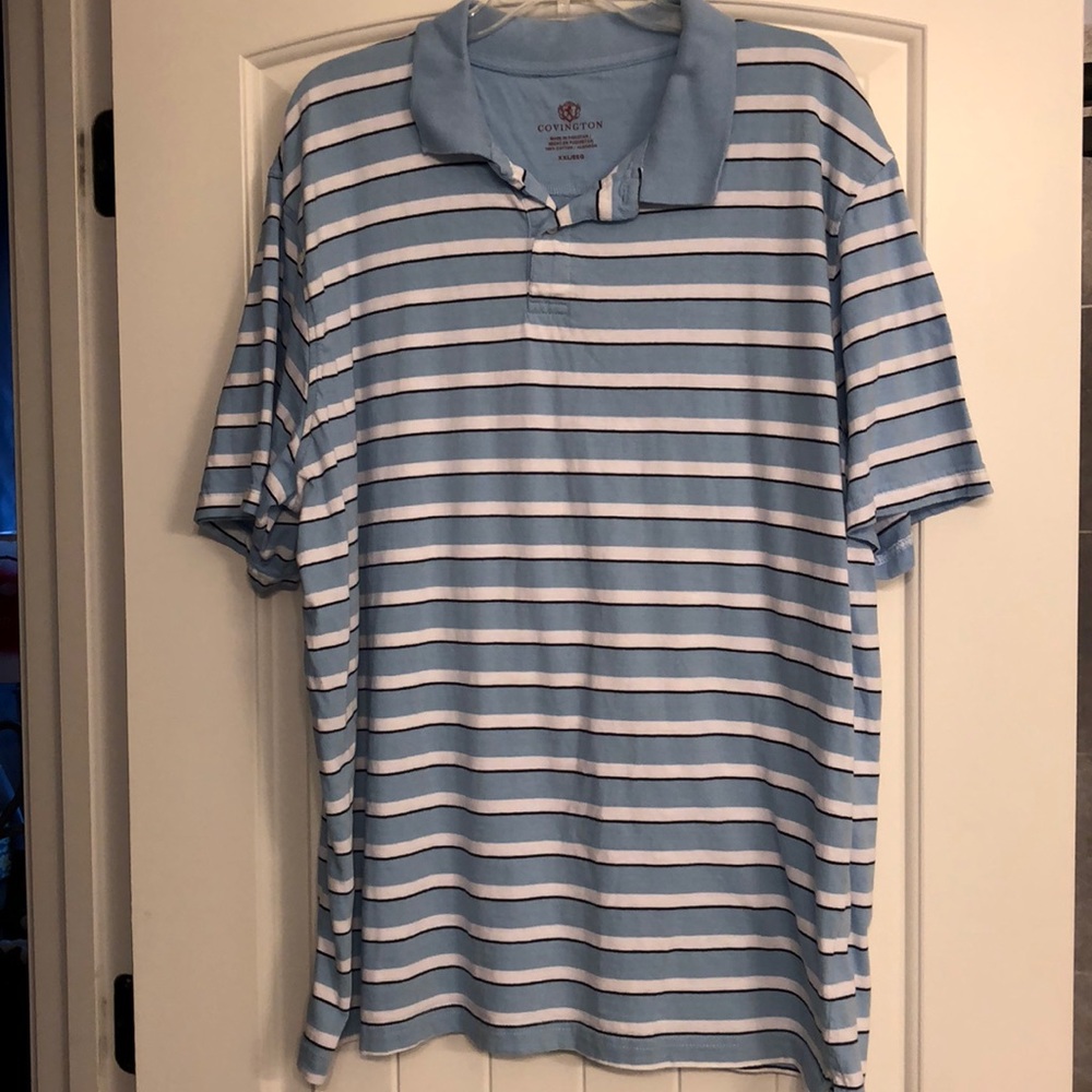 Covington Polo Shirt Men's Size XXL Blue White Black Striped Short‎ Sleeve